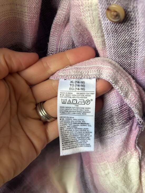 Lot of 2 Old Navy Girls Hooded Flannel Shirts XL Size 14-16 Black and Purple Pla - Picture 7 of 7